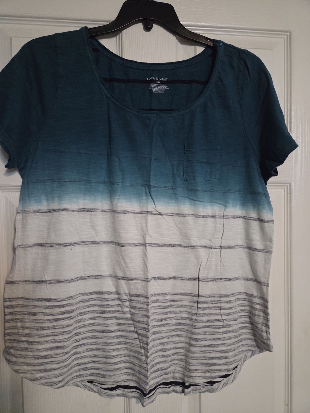 Lane Bryant Teal to White Ombre Striped Short Sleeve Tee